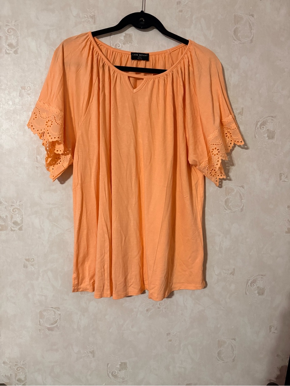 Lane Bryant Peach Flutter Sleeve Eyelet Top NWOT